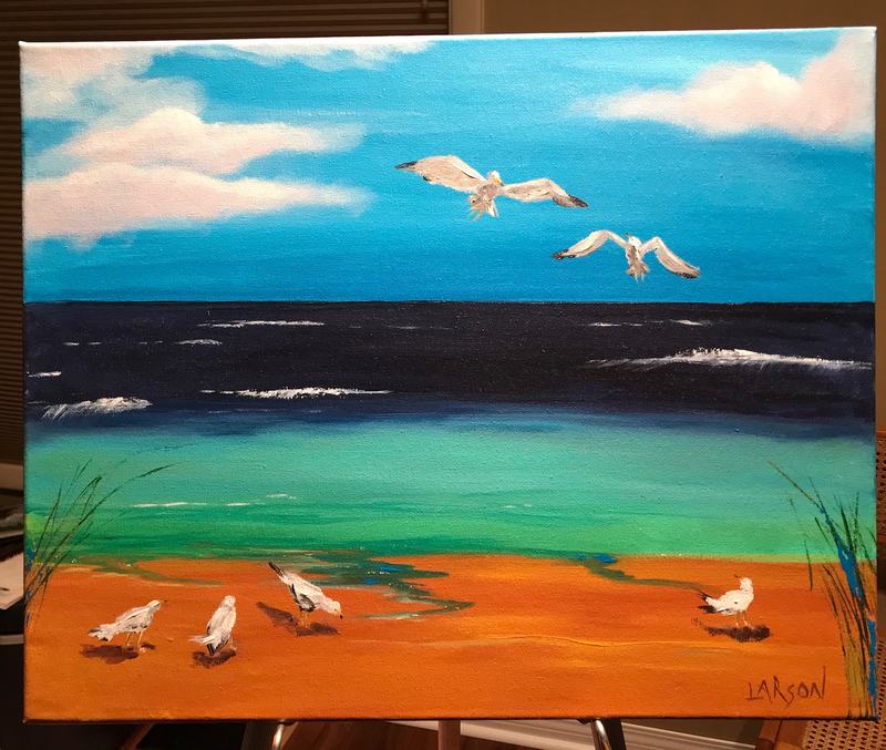 Seagulls at the beach – acrylic