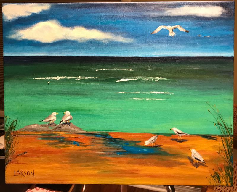 Beach with seagulls – acrylic